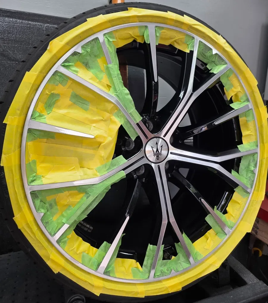 Maserati wheel masked for repair by Wheel Squad
